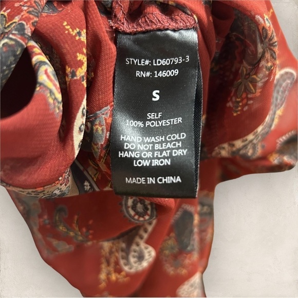 Oober Swank Duster Top Deep Red Sheer Paisley Layering Split - Size Small - Picture 8 of 11